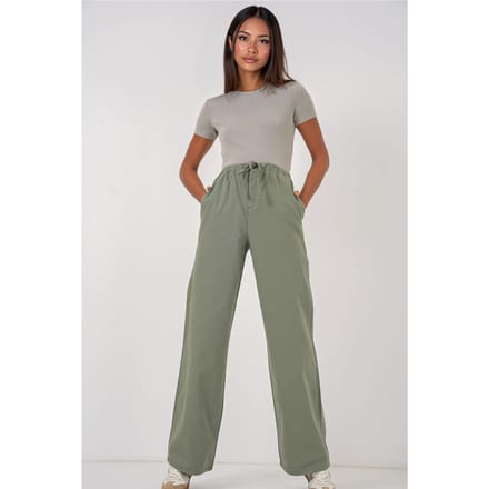 Hoge Taille Wijde Pantalon van Katoen met Touwtjes
