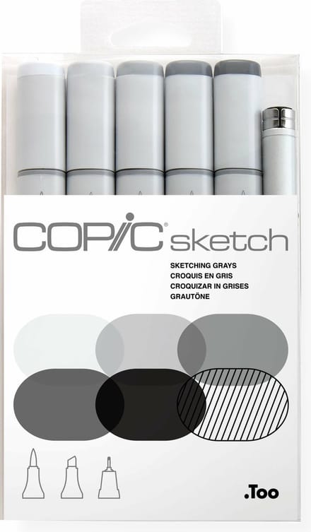 Copic Sketch Sketching Grays markeerstift 6 stuk(s) Beitel/penseelpunt Grijs, Licht Grijs