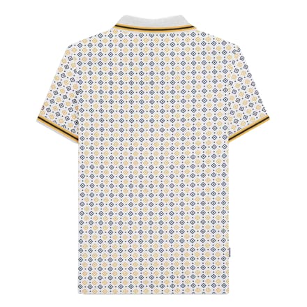 Lambretta Heren SS25 Geometrisch Polo Shirt (Wit/Navy/Goud)