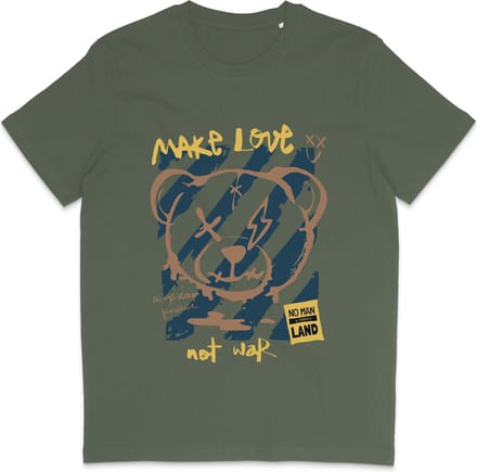 Heren Dames T Shirt - Print en Quote: Make Love No War - Khaki - S