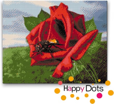 Diamond Painting Roos met bij - 30x40cm - Vierkante steentjes (HappyDots)