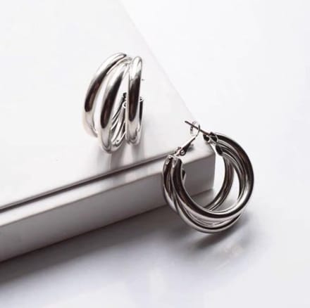 Fliex - oorbellen - oorringen - triple hoops - zilverkleurig