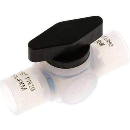 PFA 2-Weg Kogelkraan G 3/8'' FKM Vacuüm