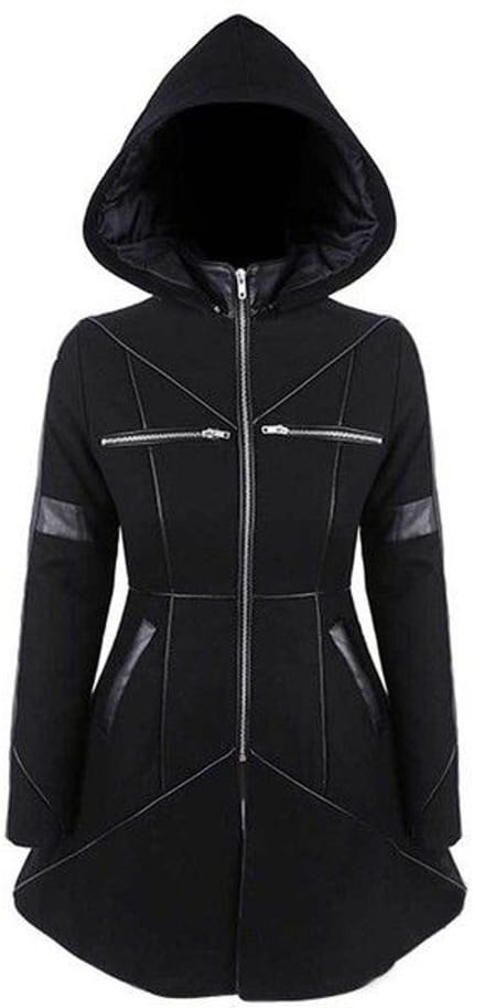 Restyle - Zwarte winterjas met zakken, afneembare capuchon - "GEOMETRY COAT" 2XL