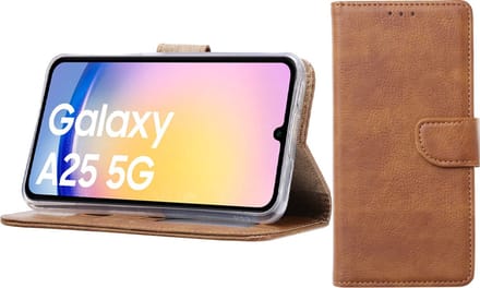 Bixb Hoesje Geschikt voor Samsung Galaxy A25 – portemonnee bookcase met pasjeshouder - Bruin