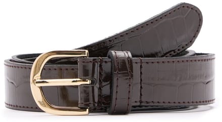 Manfield - Dames - Donkerbruine leren croco riem - Maat 085