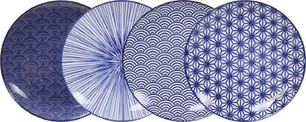 Tokyo Design Studio Nippon Blue Borden 20,6 cm - hoogwaardig porselein - set van 4