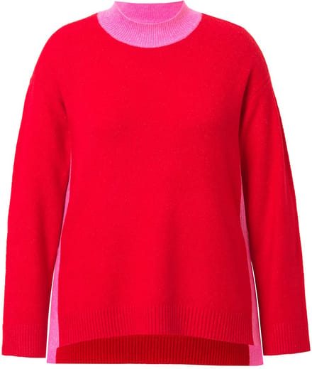 Ulla Popken - Dames - Trui kleurcontrast opstaande kraag lange mouwen - Lychee - Maat 42+