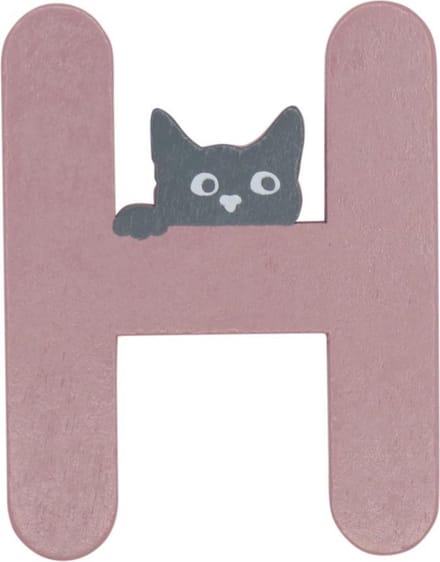 Houten Letter H Roze met Kat | 9 cm