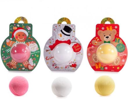 Kerst badbruisballen - Bath Bomb - set van 3 - Vanille - Winterbes - Appel en Cranberry - 100 gram