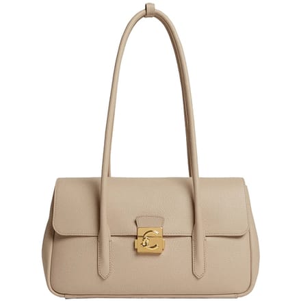 COCCINELLE Leren schoudertas handtas C-Me Lock Handbag Grained Leather Sandshell beige
