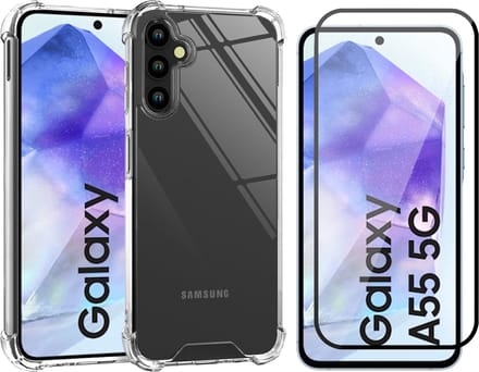 Hoesje geschikt voor Samsung Galaxy A55 - Screenprotector Volledig Dekkend Glas - Shockproof Transparant