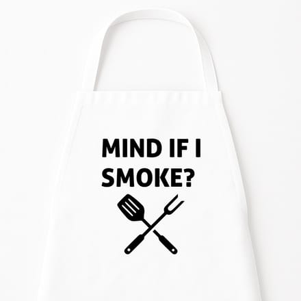 Go Mama - Keukenschort “Mind if I smoke” – Grappig kookschort – One Size – Verstelbaar – Wit – Humor cadeau voor BBQ-fans