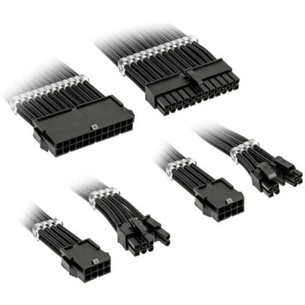 Kolink Core Standard Braided Cable Extension Kit - Jet Black - 2x 6+2pin 1x 4+4pin 1x 20-4pin