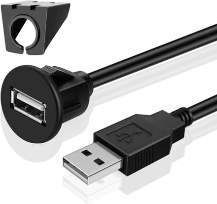 Waterdichte USB Inbouwkabel voor Dashboard/Paneel Montage - 1M Verlengkabel USB-A M/V