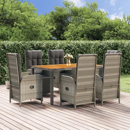 vidaXL - 7-delige - Tuinset - met - kussens - poly - rattan - grijs