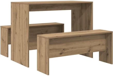 3-delig Eettafel en Bank Set van Bewerkt Hout