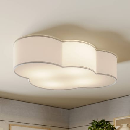 TK Lighting Plafondlamp Cloud, wit, textiel, lengte 62 cm, E27, 4-lamps.
