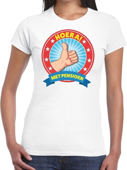 Hoera! met pensioen wit t-shirt voor dames - fun pensioen shirt M