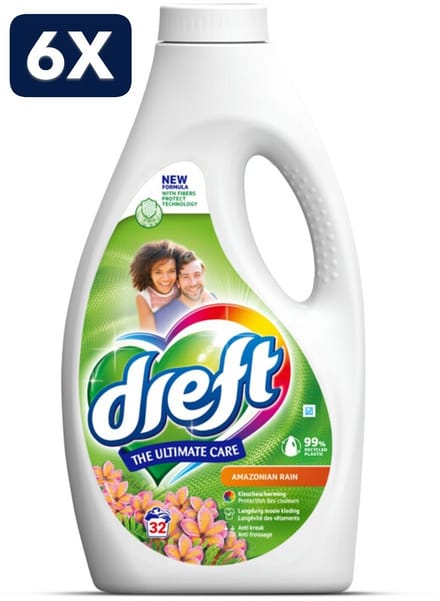 6 x Dreft Vloeibaar Wasmiddel Amazone Regen 32 Wasbeurten - 1,4 liter