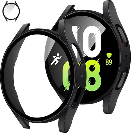 DrPhone AC6 - TPU PC Case - Bescherm Cover - Geschikt voor Galaxy Watch 5 44mm - Ingebouwde Screen Protector - Soft Shell - Flexible – Zwart