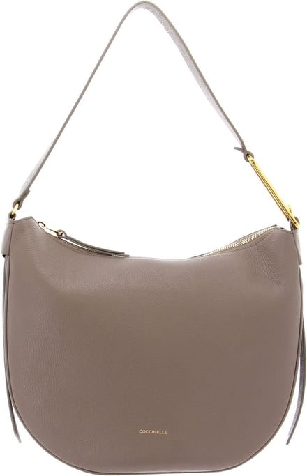 COCCINELLE Leren Schoudertas Coccinelle Priscilla Handbag Grained Leather Warm Taupe