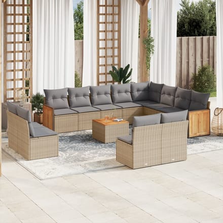 vidaXL - 13-delige - Loungeset - met - kussens - poly - rattan - beige