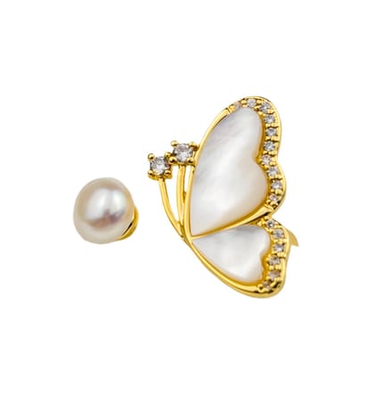 Pearl Butterfly Ring Gold 14K
