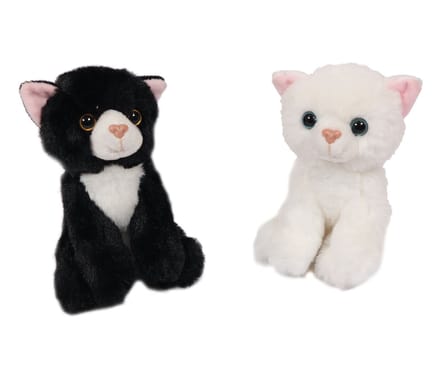 PIA Soft Toys-Set van 2 Pluche Kat Knuffels 2 ass. 14 cm (zwart en wit )