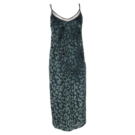 Hugo Boss Dudania Devoré slipdress in groen fluweel