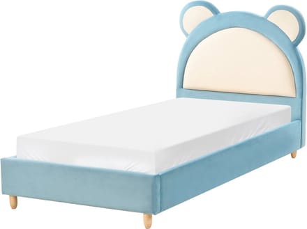 MAILLES - Eenpersoonsbed - Blauw - 90 x 200 cm - Fluweel
