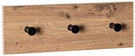 Kapstok – Licht eiken MDF met zwarte metalen haken – 35 cm breed – Compact modern design