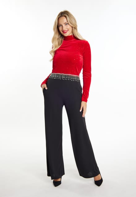 Faina Glittershirt van stretchfluweel Dames rood