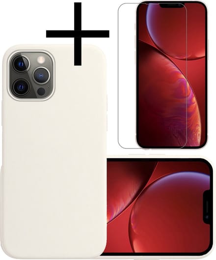 Hoesje - Met Screenprotector - Geschikt voor Apple iPhone 13 Pro - Sterk & Shockproof - Back Cover - Siliconen Case - Telefoon Hoes - Wit
