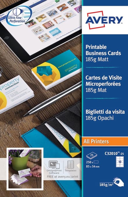 AVERY visitekaarten dubbelgevouwen 185 g/m�� 10 per blad 250 stuks