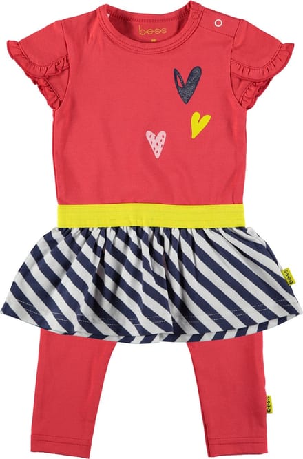 BESS - kledingset - 2delig - Jurk rood blauw wit - legging rood - Maat 62