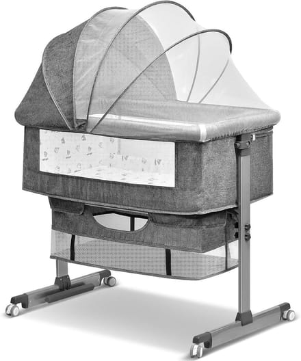 Babybed 3-in-1 - Extra bed - Samen slapen - Met muggennet - 80x50 cm - Grijs