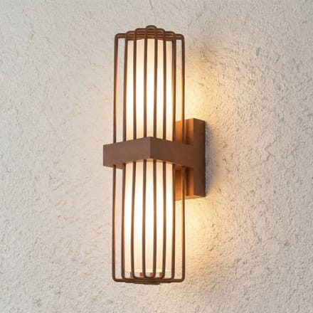 Lucande - Wandlamp buiten - 2lichts - Aluminium, kunststof - H: 41.9 cm - E27 - roest, wit
