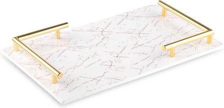Melamine plateau - dienblad Marmer look  wit goud 40x24cm