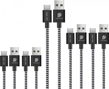 Dux Ducis 2.1A Fast Charge USB-A naar USB-C Kabel Set 5-Pack (2x 1M + 2x 2M + 1x 3M) Zwart/Wit