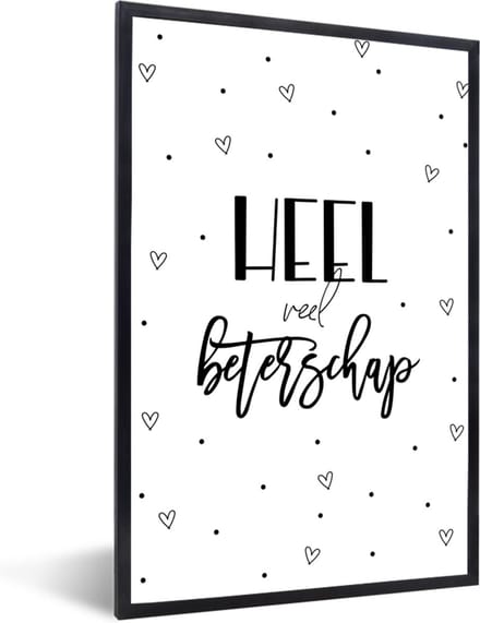 Fotolijst incl. Poster - Beterschap - Quote - Stippen - Hartjes - 20x30 cm - Posterlijst