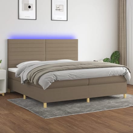 vidaXL - Boxspring - met - matras - en - LED - stof - taupe - 200x200 - cm