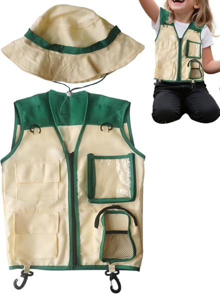 Kinderen Explorer Vest - Avontuur Set - Buiten Spelen - Inclusief Hoed - 48 cm Lengte - Groen
