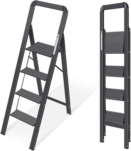 Huishoudtrap 4 Treden - Keukentrap - Inklapbaar - Antislip - Extra Stevig - Compact design
