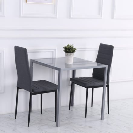 MODFU Eettafel - Vierkant - Voor 4 Personen - Modern - Staal En Glas - Grijs - 75 X 75 X 75 Cm