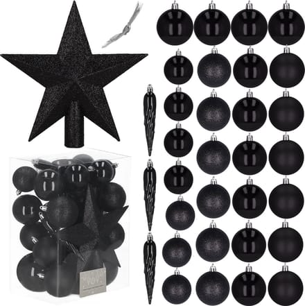 Springos Kerstballen & Piek | 33 Stuks | 5/6/8 cm | Zwart
