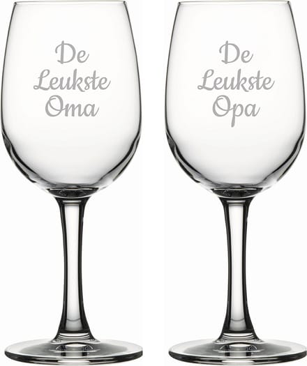 Gegraveerde witte wijnglas 26cl De Leukste Opa- De leukste Oma