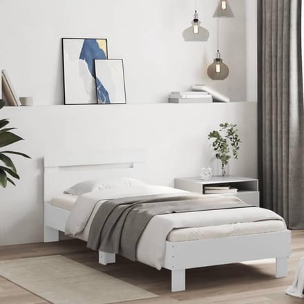 Comfortabel Eenpersoons Bedframe met Hoofdbord en LED-verlichting Wit