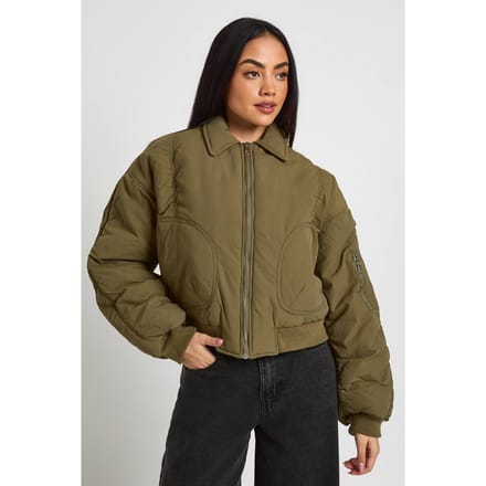 boohoo Dames Bomberjack met geplooide mouwen | Khaki | Maat: 16
