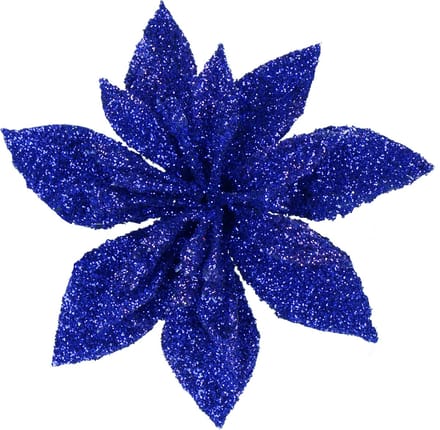 Springos Kunstbloem Met Clip- Poinsettiatak - Ster van Bethlehem - Blauw - Glitters